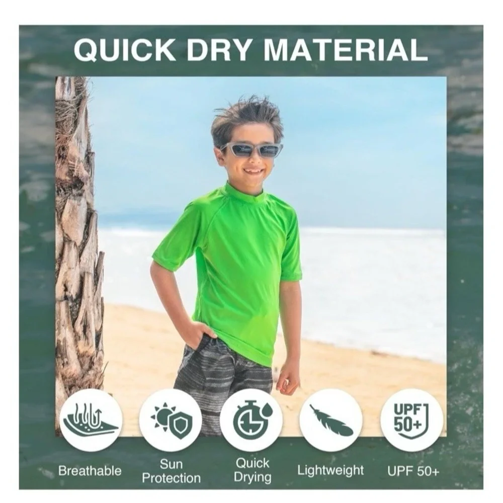 Kanu Surf Boys' Fiji UPF 50+ Sun Protective Rashguard Green Size 14-16